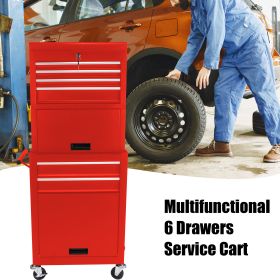 High Capacity Rolling Tool Chest with Wheels and Drawers, 6-Drawer Tool Storage Cabinet--RED