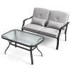 Outdoor Loveseat Chair Set with Tempered Glass Coffee Table