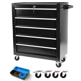 5 Drawers Rolling Tool Chest Cabinet with Wheels, Tool Storage Cabinet and Tool Box Organizer for Garage Warehouse Workshop, Black