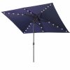 Waterproof Rectangular Patio Umbrella and Solar Lights 6.5 ft. x 10 ft. , 26 LED lights, Push Button Tilt, Crank in NAVY BLUE