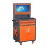 Industrial PC Cabinet Metal Computer Cabinet Industrial Mobile Security LCD Computer Cabinet Enclosure, gray orange, suitable for up to 27-inch monito