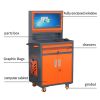 Industrial PC Cabinet Metal Computer Cabinet Industrial Mobile Security LCD Computer Cabinet Enclosure, gray orange, suitable for up to 27-inch monito