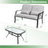 Outdoor Loveseat Chair Set with Tempered Glass Coffee Table