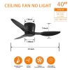 40" Flush Mount Ceiling Fan without light, 3 Reversible Blades, with 6 Speeds Reversible DC Motor,Low Profile Ceiling Fan with no light for Living Roo