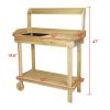 Bosonshop Wood Potting Bench Work Station Table with Tabletop Removable Sink Drawer Shelves Hooks on Wheels