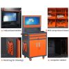 Industrial PC Cabinet Metal Computer Cabinet Industrial Mobile Security LCD Computer Cabinet Enclosure, gray orange, suitable for up to 27-inch monito