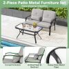 Outdoor Loveseat Chair Set with Tempered Glass Coffee Table