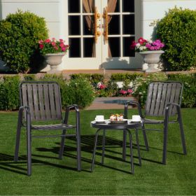 3-Piece Patio Bistro Table Set, Outdoor Furniture Set with 2 Stackable Patio Dining Chairs and Glass Table for Yard Balcony Porch, Black and Coffee (Color: Black Frame)