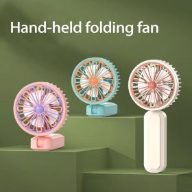 Desktop Folding Fan Night Light Foldable 2 Gears Adjustable Handheld Student USB Mini Fan Outdoor Supply (Color: White)