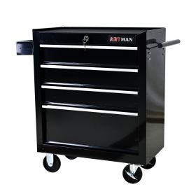 4 DRAWERS MULTIFUNCTIONAL TOOL CART WITH WHEELS-BLACK (Color: as Pic)