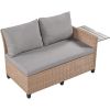 5-Piece Outdoor Patio Rattan Sofa Set; Sectional PE Wicker L-Shaped Garden Furniture Set with 2 Extendable Side Tables; Dining Table and Washable Cove