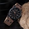 1pc Men's Circular Pointer Watch Leather Military Sports Date Quartz Watch Men's