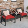 3 Pieces Outdoor Rattan Patio Conversation Set with Seat Cushions